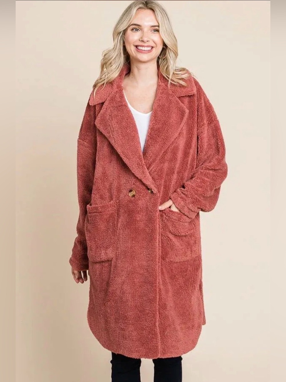 Plush Oversized Teddy Coat in Dusty Rose